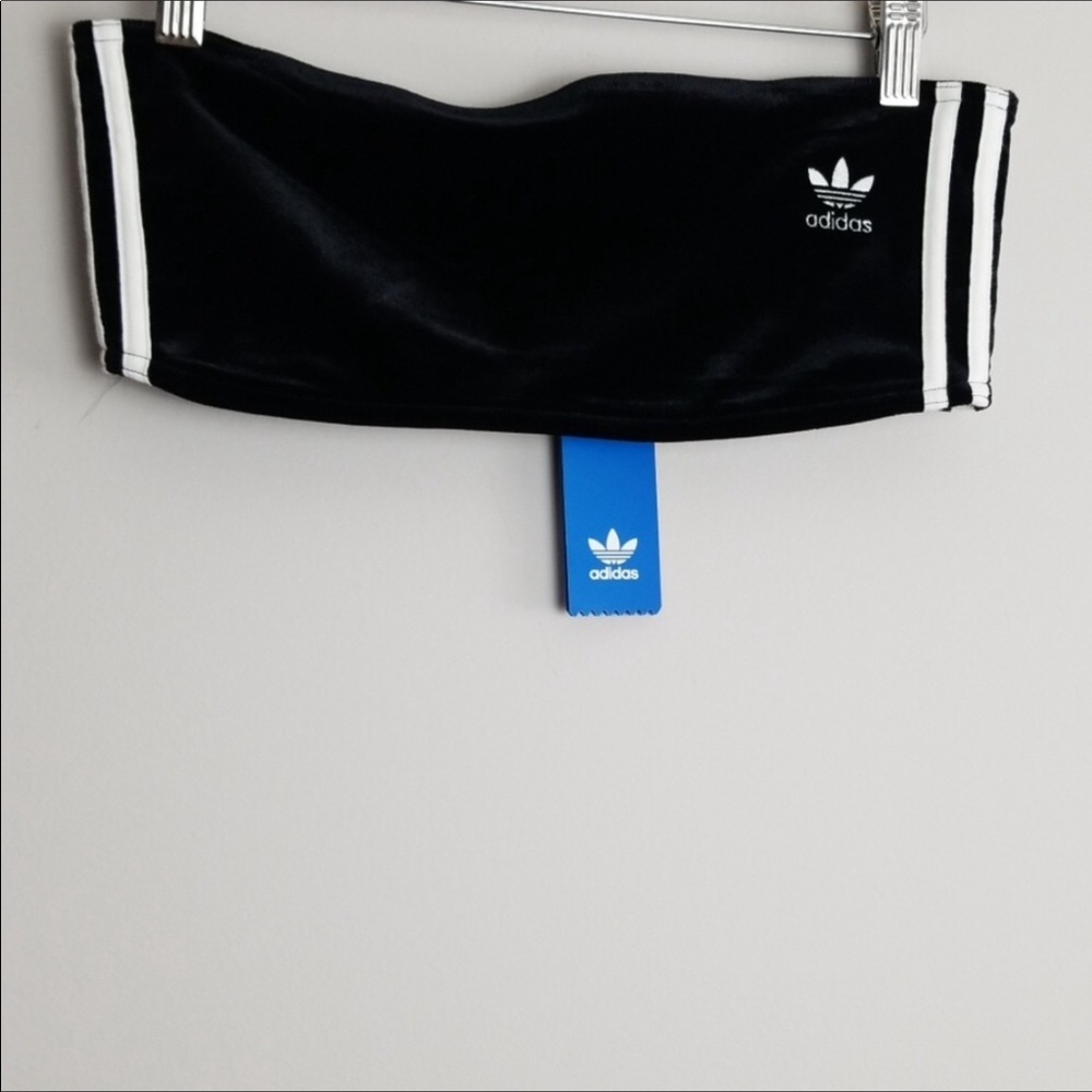 Adidas Original 3 Stripe Velvet Bra Top in Black - Picture 5 of 8